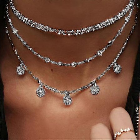 Kristallhalsband med flera element, Hängsmycken med flera lager (NE-0002-23)