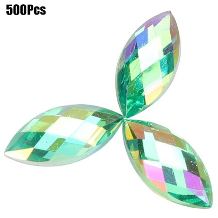 500 st AB Hästöga Rhinestones Imitation Platt Baksida Ljusgrön Färg Kristall 7 x 15mm