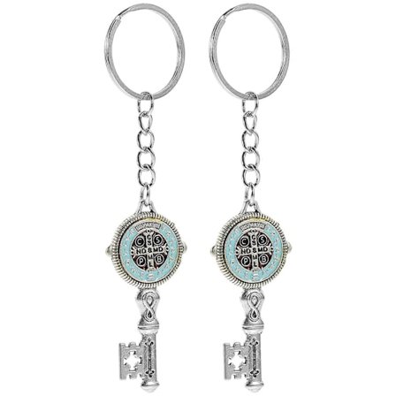 2 st Saint Benedict Medal Nyckelring Nyckelformad Nyckelring Metall Nyckelring Hänge Nyckelringar