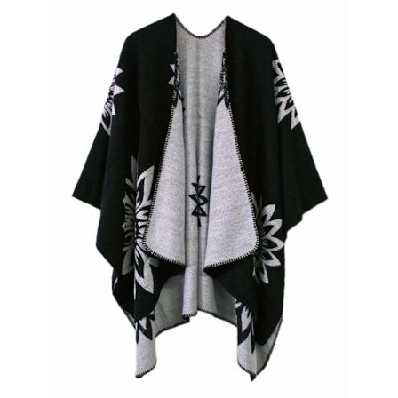 Lämmin huivi naisille, ulkohuivi, neulottu peitto, kaksipuolinen paksu poncho, naisten värilohkoinen huivi, kääritty edestä avattava poncho