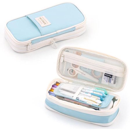 Penneetui, penneetui med stor kapacitet, æstetisk lærred, vaskbar, horisontal åbning, egnet til studerende, drenge/piger, bærbar, blå