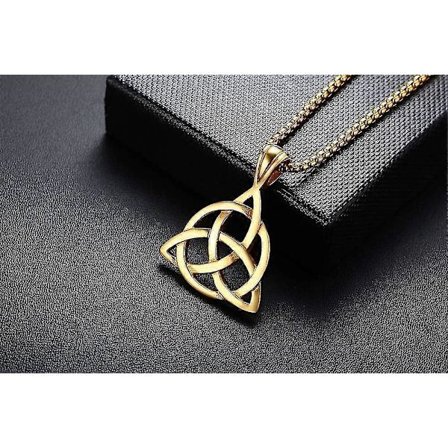 Halsband med irländsk keltisk triquetra-triangel i rostfritt stål för män, 60 cm rolo-kedja, guldpläterad