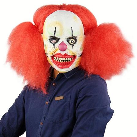 Kammottava Evil Scary Clown Cosplay-naamio punaisilla afrohiuksilla Halloween-juhlapuku, hieno pukeutumiskanneke