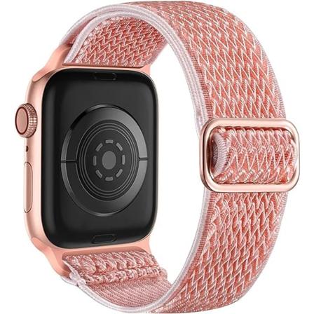 Elastisset nauhat, jotka ovat yhteensopivia Apple Watch -rannekkeen kanssa, joustava Solo Loop pehmeä nailon naisille Miehet/A Pink/Koko: 42/44/45 mm