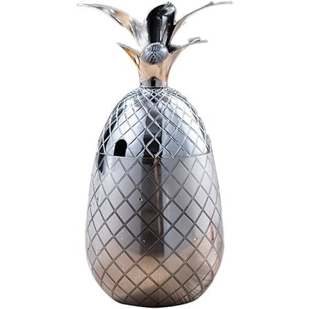 Ananas isspand med låg Drikkespand Metal rustfri stål isspand, cocktailtilbehør til drinks, 550 ml (sølv)