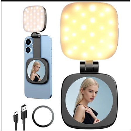 Magnetisk selfie-lys til iPhone, med spejl, udtrækkeligt foldbart lommeformat mini ringlys, dæmpbart LED-fyldlys.