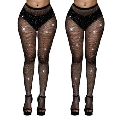 2 par Glitter Strømper til Kvinder, Glimmer Rhinestone Fiskenet Strømper