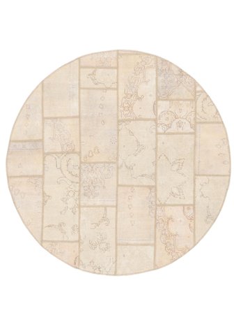 Patchwork Matta Ø 200 Rund Beige/Orange Ull, Persien