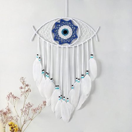 Evil Eye Dream Catcher Handvävd Vit Fjäder Drömfångare Vägghängande Heminredning Prydnad Välsignelse Present,Pure White