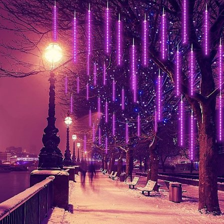 Meteorisuihkuvalo 80cm 8 putkea 576 LED suihku meteorivalot suihku sadevalot korroosionkestävä puutarhahäät puun sisustus, violetti