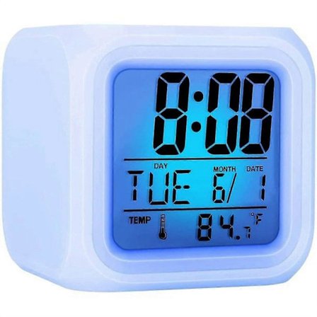 Digital Vekkerklokke Lysende Kub LCD-klokke Med Stor Skjerm Tid / Dato / Temperatur Fargerik LED (FMY)