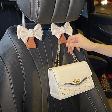 2 bilkroge Bilsæder Personlig bue små kroge Interiør bil bagerste række opbevaring artefakt brun og hvid blanding