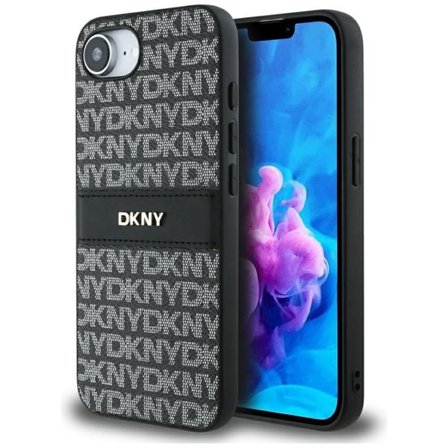 DKNY Repeat Texture Pattern with Tonal Stripe etui til iPhone 16e - sort