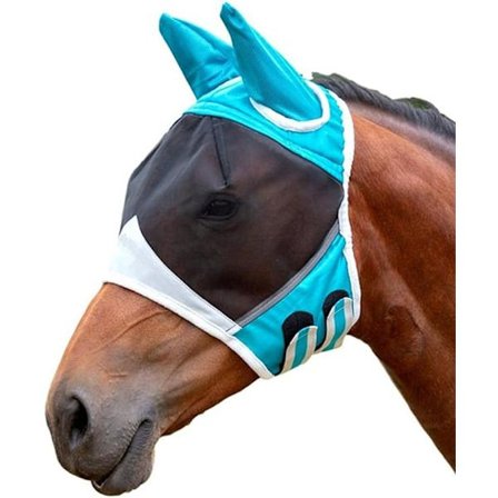 Cheval Masque Anti Mouches Respirant avec Oreilles Bleu(L)