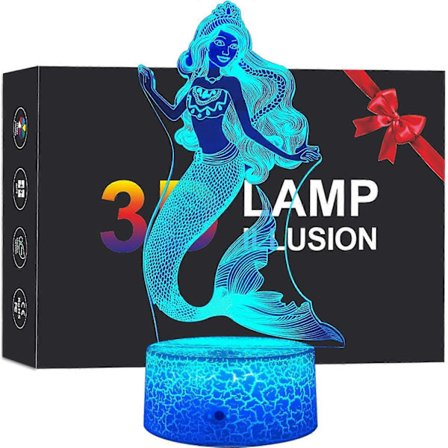 XYC Merenneito 3D Lamppu Yövalo Lapsille Älykkäällä Kosketuksella & Kaukosäätimellä 7 Väriä + 16 Väriä Vaihtava Himmennettävä Merenneito Lahjat 