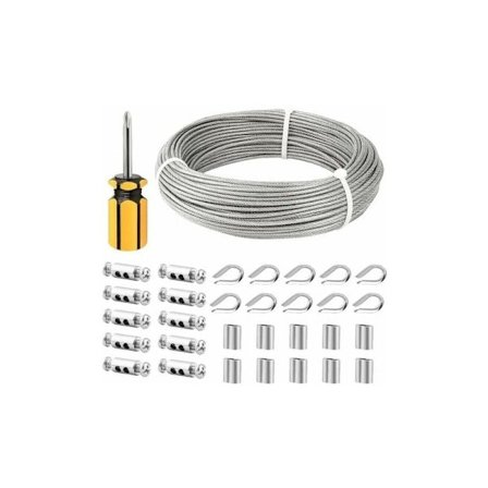 50M/3mm Rustfri Stålwire, Belagt Stålkabel med Kabelklemmer, M3 Muffe, Rustfri Stålfingerbøl