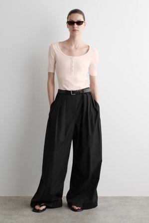 COS Women's Ribbed Henley T-Shirt in Pink