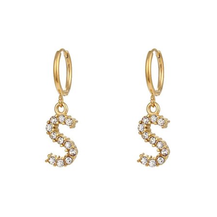 2022 New Stainless Steel 3a Zircon Clear Crystal Letter Charm Hoop Earrings Delicated 18k Gold Plated Initial Earring
