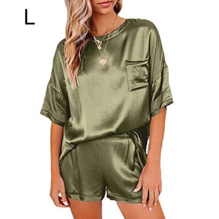2st Kvinnor Pyjamas Set Kortärmad Summer Sleepwear Army Green L