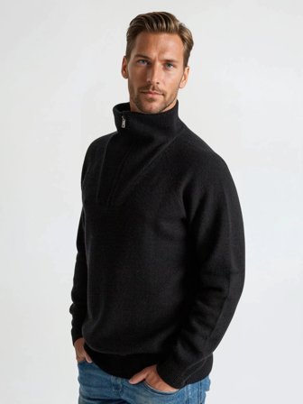 Kashmina - Herre kashmirgenser "Frost zip" - Sort - Size L