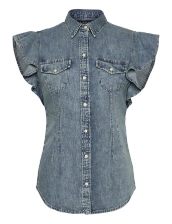 Lauren Ralph Lauren | Denim Flutter-Sleeve Shirt | 34