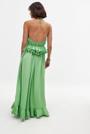 NA-KD Maxikleid mit Volant-Taille und Neckholder - Neckholder Kleid - Grün - EU 40