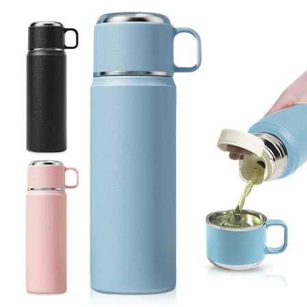 Rustfri vannflaske med lekkasjesikkert lokk, 550 ml dobbeltvegget vakuumisolert termosflaske bærbar reisekaffekopp drikkeflaske blå