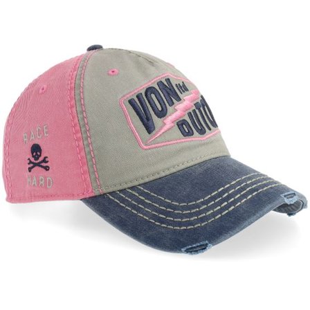 Von Dutch - Rosa adjustable Keps - Distressed Retro Pink/White/Blue A-frame Dad Cap @ Hatstore