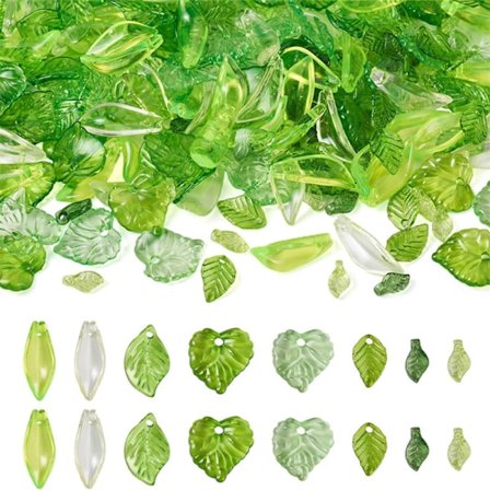 400 stk. grønne bladeperler til smykkefremstilling, transparente akryl-bladperlecharms, funky plantecharms bladevedhæng, bulk grønne perlehætter