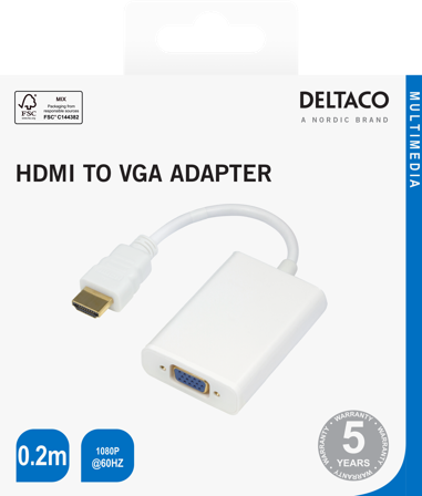 Deltaco HDMI - VGA adapter, 1920x1080 60Hz, 0.2m, white
