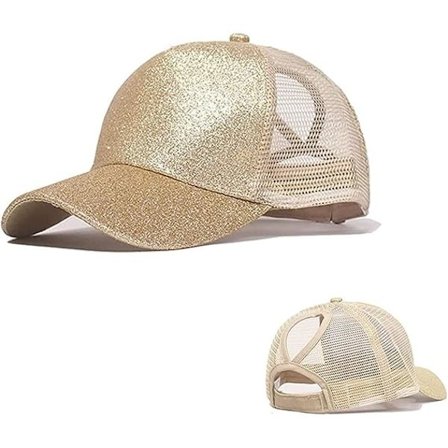 Visirkasket, Sommer Glitter Hestehalekasket Mesh Hatte Casual Justerbare Sportskasketter Baseballkasket til Kvinder Piger Champagne