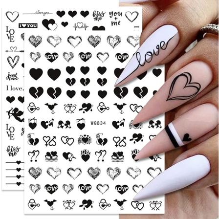 8 ark Valentines Day nagelkonst klistermärken dekaler JMEOWIO självhäftande rött hjärta kärlek kyss läpp ros blomma mönster DIY design nageldekoration