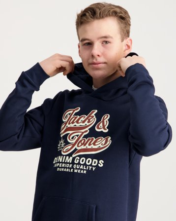Jack & Jones JJELOGO SWEAT HOOD Bleu Sweats à capuche Garçon - Kids Brand Store
