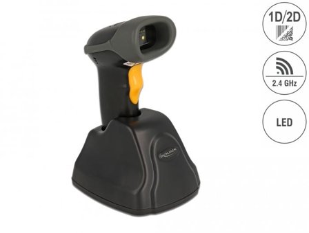 Delock 2.4 GHz Barcode Scanner 1D and 2D with charging station