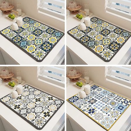 Hurtigtørkende oppvaskmatte, retro hurtigtørkende vannavløpsmatte for kjøkkenbar(A)