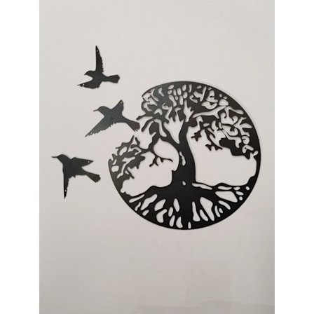 Metal vægdekoration, metal livets træ vægdekoration silhuet, familietræ med fugle på gren, dekoration til hjem, soveværelse, stue