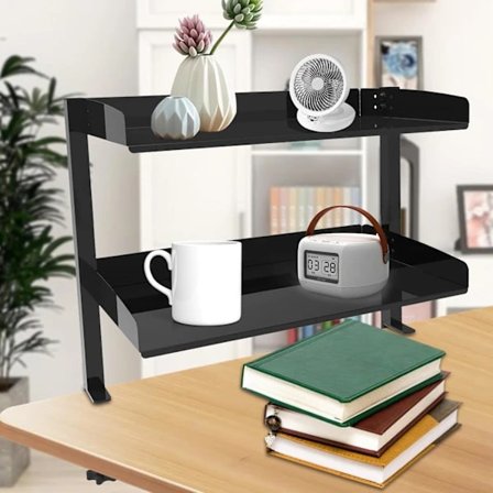 Skrivebordsorganisator, 2-etasjers bordhylle med klemme for hjemmet 44 x 22 x 39 cm Svart