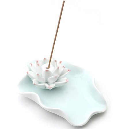 Røkelseholder Keramikk Håndlaget Kunstnerisk Røkelseholderbrenner Stick Coil Lotus Askefanger Buddhistisk Vannlilje Plate (Lyseblå)