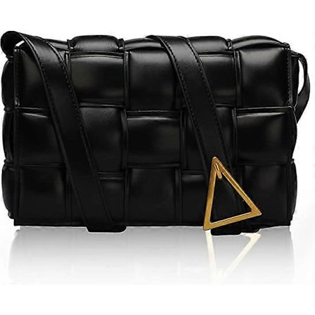 【14y】Vævet Polstret Kassette Crossbody Trend Skuldertaske Clutch Taske Firkantet Pung Sort