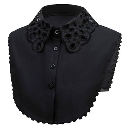 Svart spetsbroderad lös krage, avtagbar bluskrage med vintage design, elegant halv lös skjortkrage för kvinnor, stilfull ihålig spetskrage