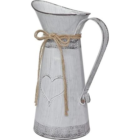 1 stk. Metal Shabby Chic Blomstervase Rustik Potteplantevase Vintage Grå Vase til Blomster med Hjerteformet Design Blomsterkande