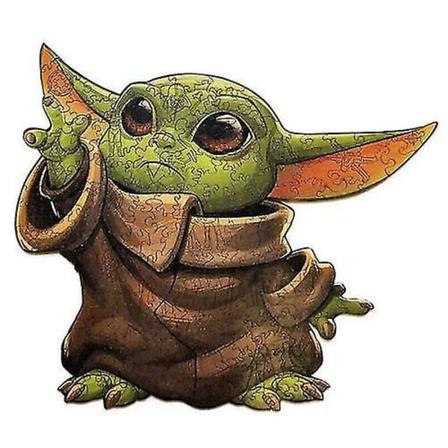 Naturlig tre Baby Yoda puslespill barn barn leketøy gave uregelmessig trepuslespill A3