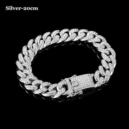 Nytt Fashion Lyx Iced Out Cuban Link Chain Armband För Kvinnor Män Guld Silver Färg Bling Rhinestone Armband Kedja Smycken