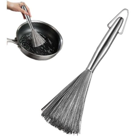 (1 stk) Oppvaskbørste, rengjøringsbørste med håndtak, fleksibel børste i rustfritt stål, skrubbørste for rengjøring av kjøkken og oppvask