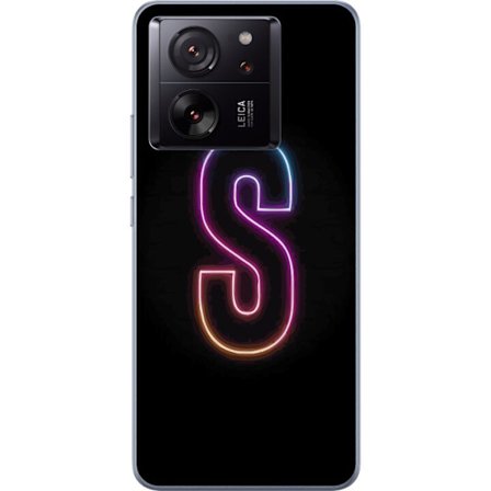 Yhteensopiva Puhelinkuori Xiaomi Xiaomi 13T Neonkirjain S kirkkaissa pinkissä ja sinisissä sävyissä tummaa taustaa vasten, siisti kirjaintaide ret