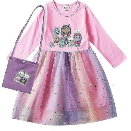 Gabby Cats Baby Jentekjoler Barn Gabbys Dukkehus Klær Karneval Cosplay Kostyme Barn Langermet Hverdagskjole Med Veske