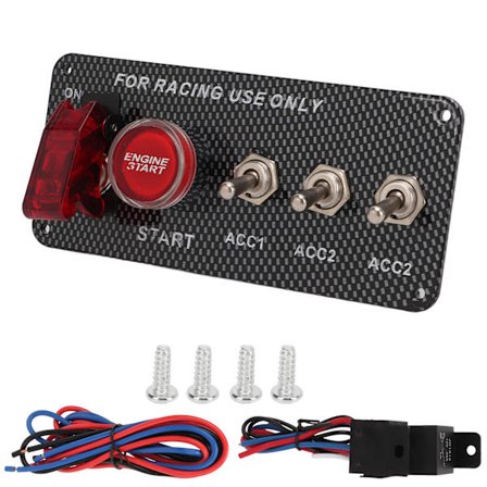 Bilmotor Tenningsknapp Vippebryter Panel 12V 40A Karbonfiberstil Universal Plug and Play