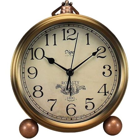 Kultapäällysteinen pöytäkello, Retro hiljainen pöytäherätyskello paristokäyttöinen kvartsiliike HD-lasi makuuhuoneen olohuoneen koriste