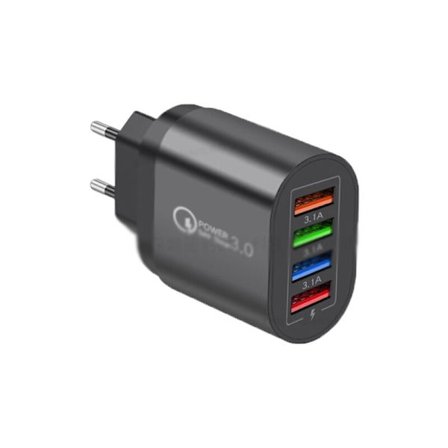 4USB Mobiltelefonladdare Surfplatta Reseladdare 3A Laddningshuvud Europeisk Standard Brittisk Standard Laddare Svart