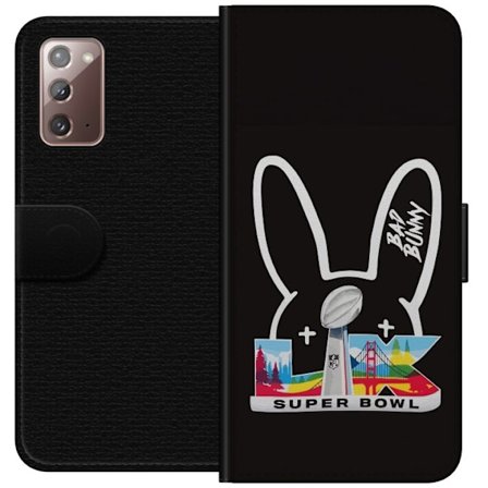 Kompatibel Tegnebogsetui til Samsung Galaxy Note20 Bad Bunny portræt med åben skjorte, tatoveringer og krøllet hår i stilfuld modefotografering